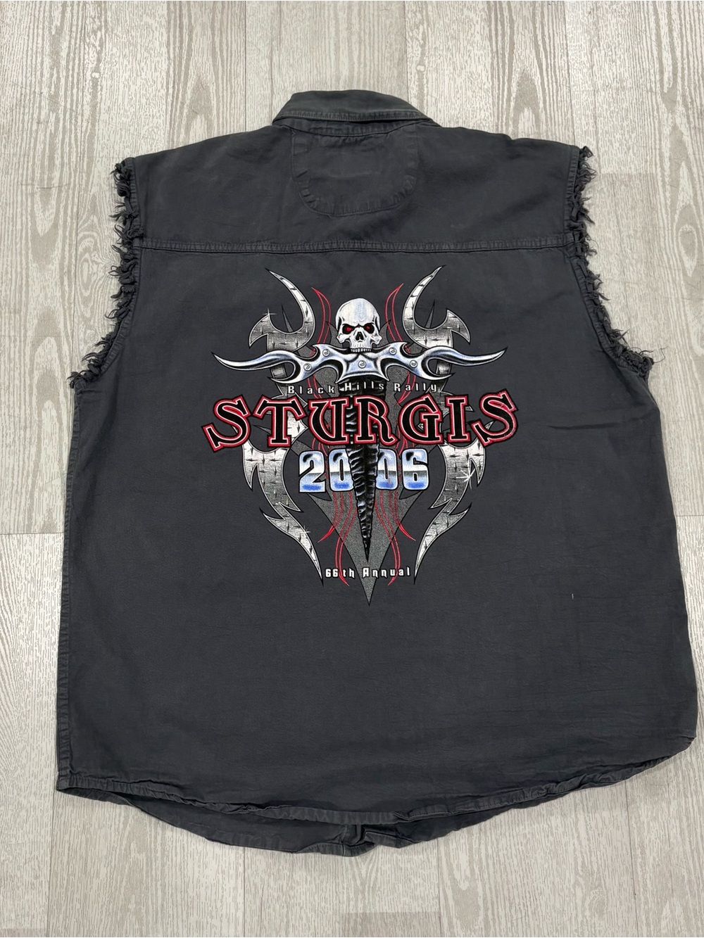 USA Biker Vintage Y2K Design Sturgis 2006 Black Hills Rally Denim Vest Size L